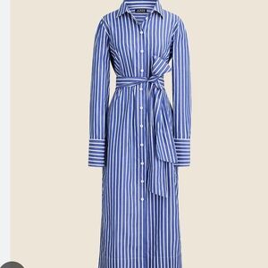 J CREW STRIPED POPLIN MIDI SHIRT DRESS-  XS NWOT